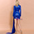 In Stock:Ship in 48 Hours Blue Satin High Neck Long Sleeve Party Dress