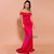 In Stock:Ship in 48 Hours Red Satin Off Shoulder Party Dress