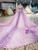 Pulple Tulle Long Sleeve Appliques Ball Gown Prom Dress