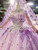 Pulple Tulle Long Sleeve Appliques Ball Gown Prom Dress
