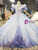 Blue Tulle Sequins Appliques Puff Sleeve Flower Girl Dress