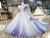 Blue Tulle Sequins Appliques Puff Sleeve Flower Girl Dress