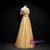 Gold Tulle Beading Sequins Lotus Leaf Sleeve Prom Dress