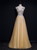 Gold Tulle V-neck Beading Sequins Prom Dress