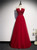 Burgundy Tulle Strapless Beading Prom Dress