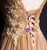 Gold Tulle Pleats Appliques Backless Prom Dress