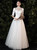 White Tulle Satin Short Sleeve High Neck Wedding Dress