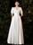 White Satin V-neck Short Sleeve Pleats Pearls Wedding Dress