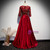 Burgundy Satin Sequins Short Sleeve Prom Dress