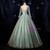 Green Tulle Long Sleeve Appliques Beading Quinceanera Dress