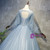 Blue Gray Tulle Flaying Sleeve Appliques Quinceanera Dress