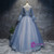 Blue Tulle V-neck Long Sleeve Pleats Quinceanera Dress