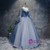 Blue Tulle V-neck Long Sleeve Pleats Quinceanera Dress