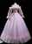 Light Purple Tulle Long Sleeve Appliques Pleats Feather Quinceanera Dress