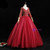 Red Tulle V-neck Long Sleeve Beading Quinceanera Dress