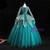 Blue Tulle Long Sleeve Pleats Appliques Beading Quinceanera Dress