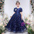 In Stock:Ship in 48 Hours Navy Blue Sequins Short Sleeve Flower Girl Dress