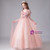 Pink V-neck Applique Flower Girl Dress