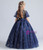 Navy Blue Sequins Puff Sleeve Flower Girl Dress