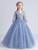 Blue V-neck Appliques Flower Girl Dress