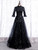 Black Tulle Sequins Short Sleeve Beading Prom Dress