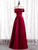 Burgundy Satin Off the Shoulder Pearls Prom Dress