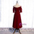 Burgundy Velvet Off the Shoulder Short Sleeve Tea Length Prom Dress