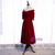 Burgundy Velvet Off the Shoulder Short Sleeve Tea Length Prom Dress