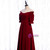 Burgundy Velvet Off the Shoulder Short Sleeve Tea Length Prom Dress