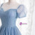 Blue Tulle Short Sleeve Scoop Neck Prom Dress