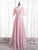 Pink Tulle Square Short Sleeve Prom Dress