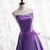 Causal Dark Purple Satin Strapless Prom Dress