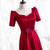 Burgundy Satin Short Sleeve Prom Dress With Split