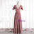 Pink Velvet V-neck Short Sleeve Prom Dress