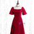 Burgundy Satin Square Short Sleeve Prom Dress