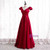 Burgundy Satin V-neck Cap Sleeve Bow Prom Dress