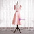 Pink Satin Straps Tea Length Prom Dress