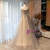 Champagne Gray Tulle Long Sleeve Beading Prom Dress