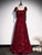 A-Line Burgundy Sequins Straps Prom Dress