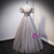 Gray Tulle V-neck Puff Sleeve Beading Prom Dress