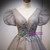 Gray Tulle V-neck Puff Sleeve Beading Prom Dress