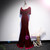 Burgundy Mermaid Velvet Short Sleeve Prom Dresss