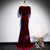 Burgundy Mermaid Velvet Short Sleeve Prom Dresss