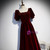 Burgundy Velvet Square Short Sleeve Beading Prom Dress