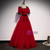 A-Line Burgundy Tulle Puff Sleeve Prom Dress