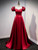 Burgundy Satin Square Puff Sleeve Beding Prom Dress