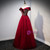 Burgundy Tulle Velvet Off the Shoulder Formal Prom Dress