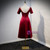 Burgundy Satin Short Sleeve Tea Length Prom Dress