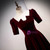 Dark Burgundy Velvet Square Short Sleeve Short Prom Dress