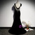 Black Mermaid Velvet V-neck Backless Pearls Prom Dress